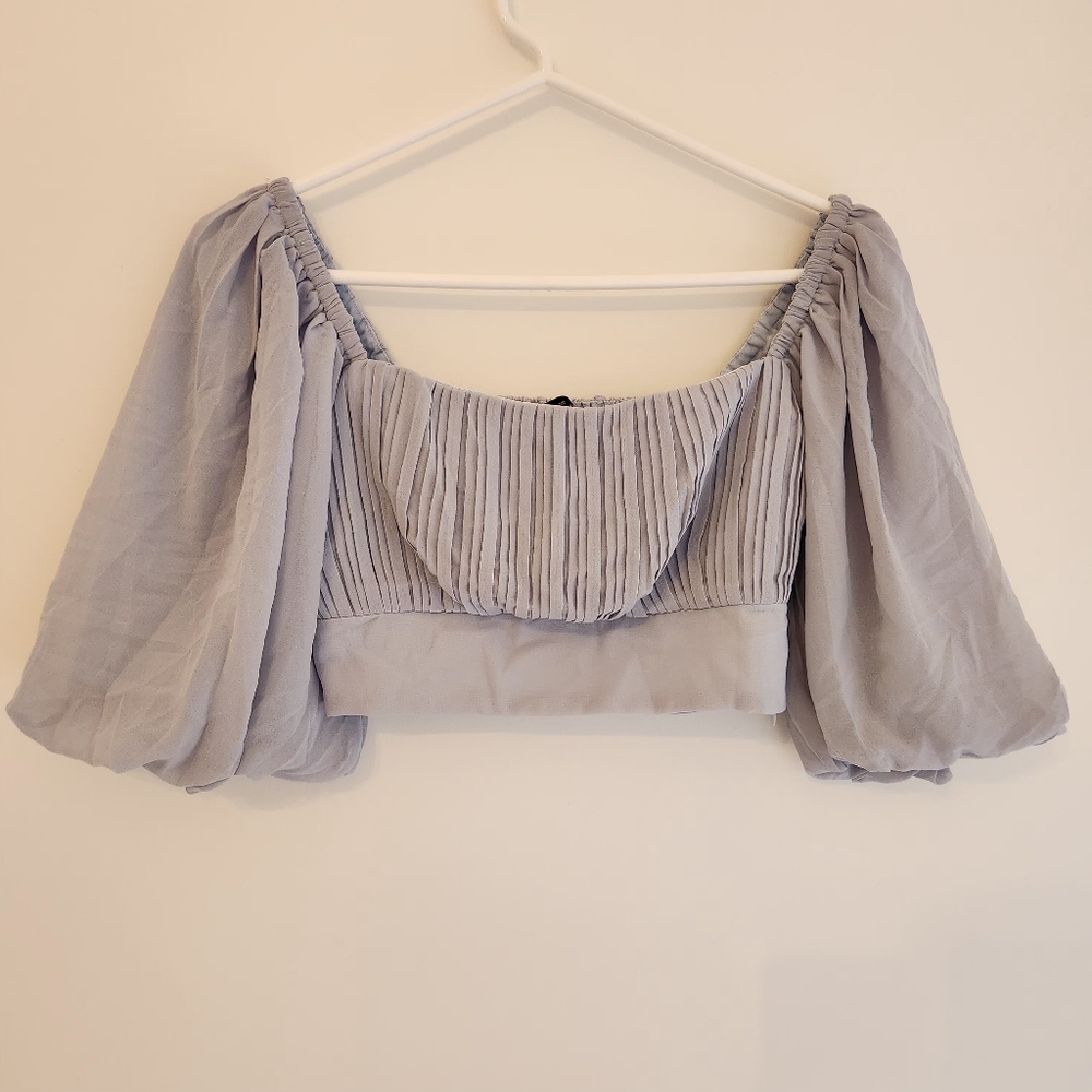 The Style Soiree - Blue Gray Patrice Pleated Crop Top
